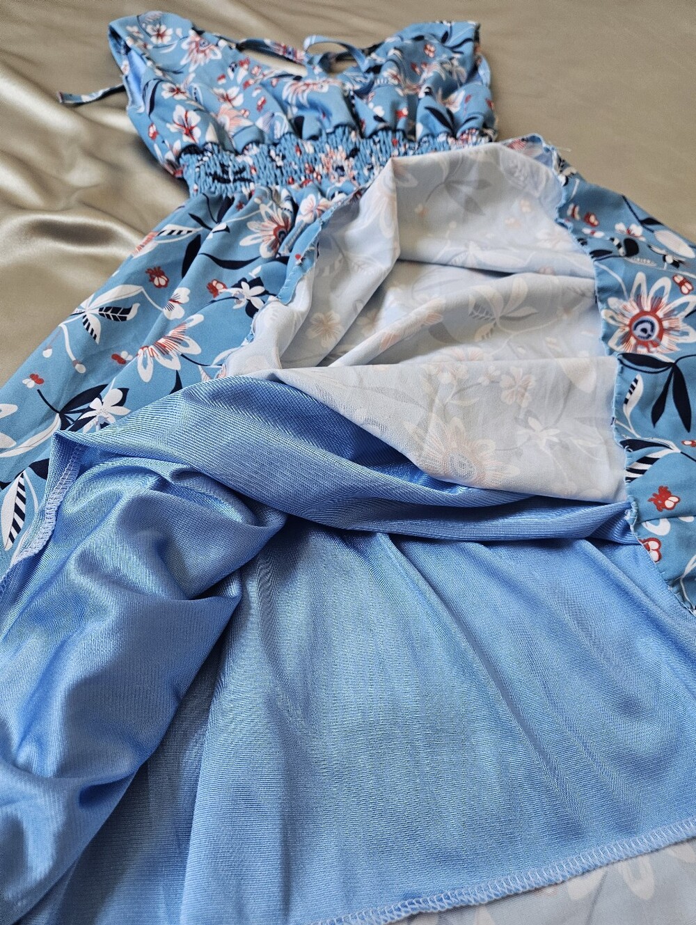 Blue Floral V-Neck Sleeveless Midi Dress M/L - Picture 6 of 8
